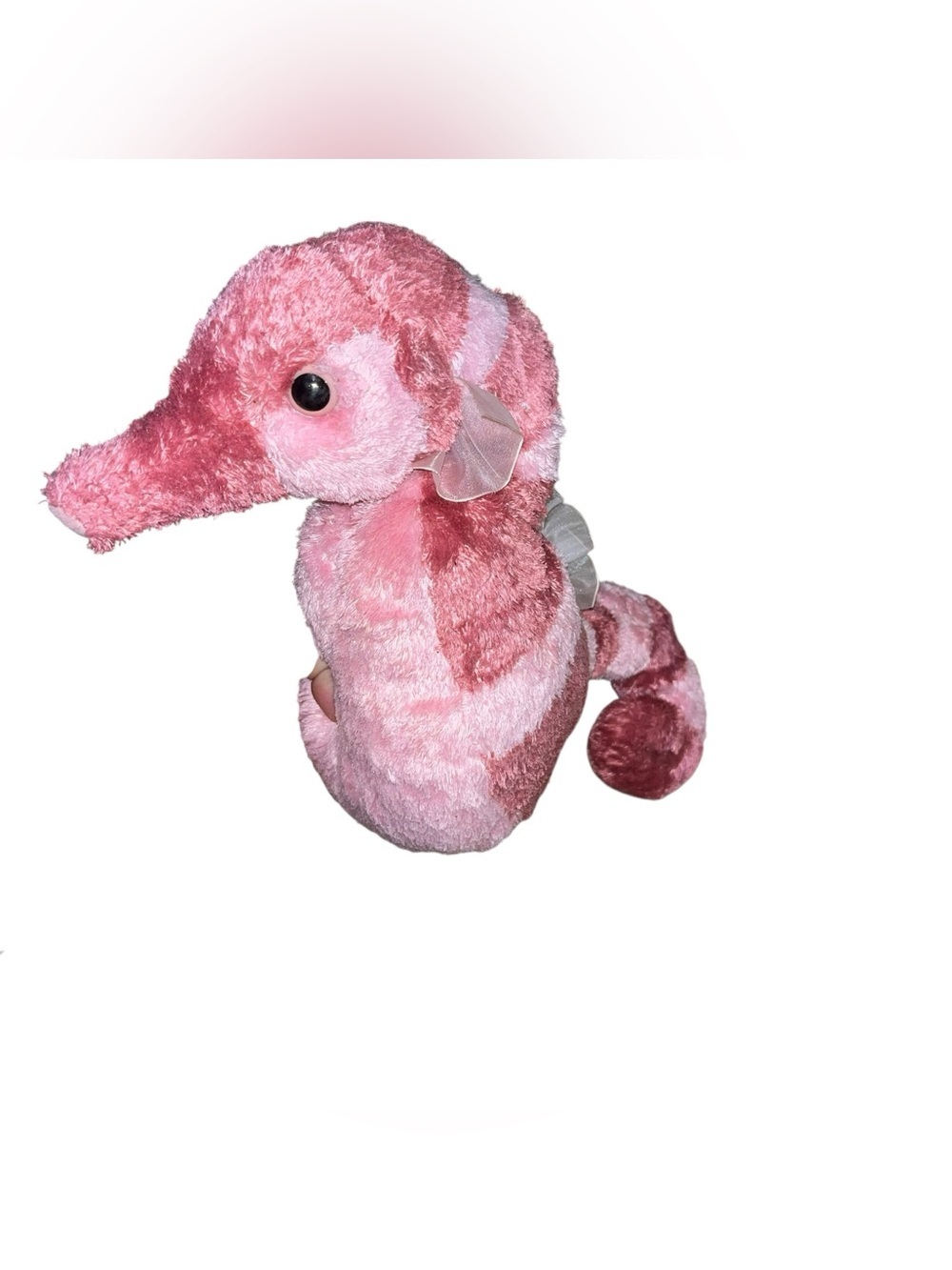 Pink striped plush seahorse 10” tall wild republic